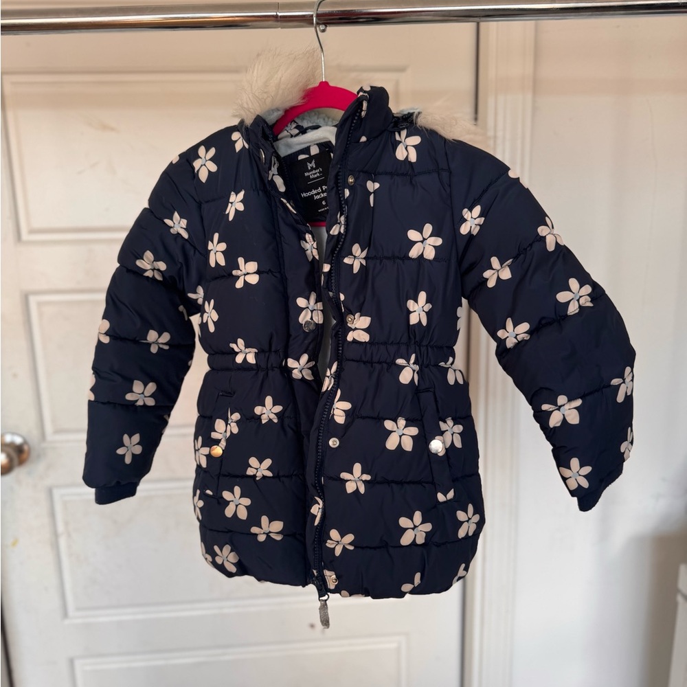 Floral Navy Puffer Jacket for Kids